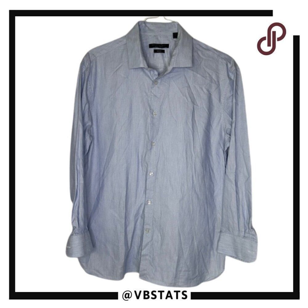 John Varvatos Blue/Gray/White Patterned LS Shirt Size L/XL 17‎ 32/33